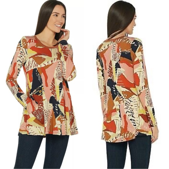 LOGO by Lori Goldstein Women’s Charissa Tunic Top Shirt Longsleeve Multicolor M - Picture 1 of 13